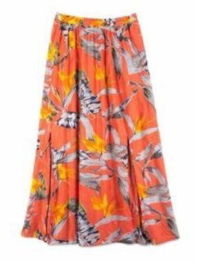 Patrons of Peace Coral Floral Maxi Skirt with Yellow & Gray Accents